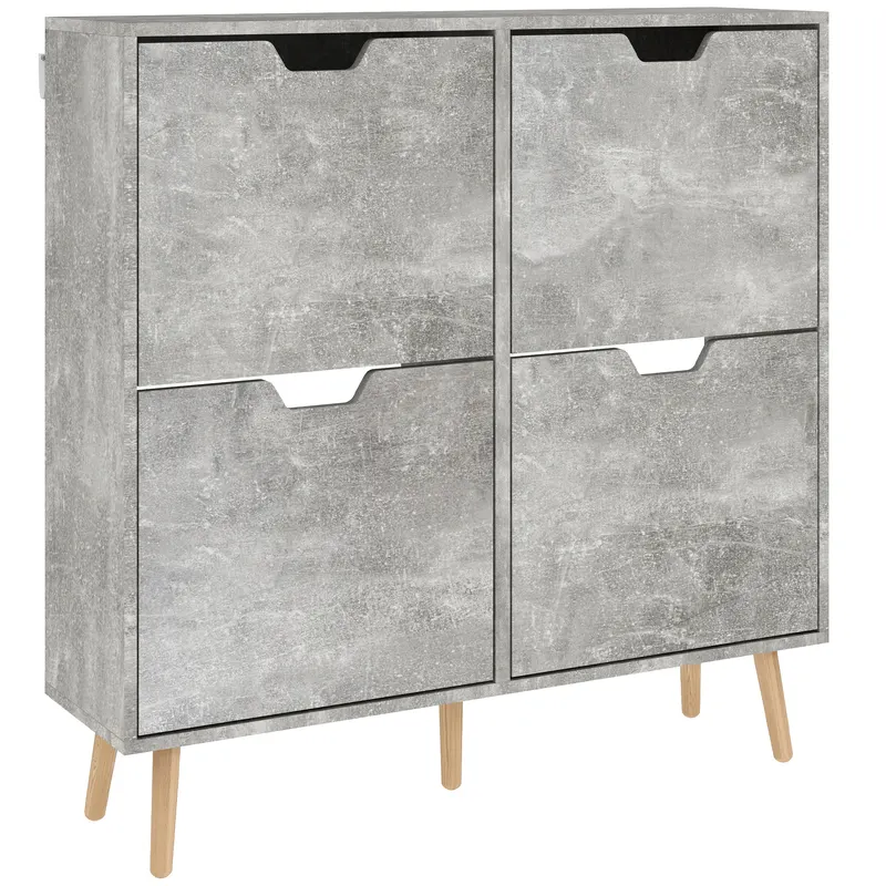 HOMCOM Pantofar cu 4 Sertare Rabatabile pe 2 Niveluri pentru 16 Perechi de Pantofi, 95x26x95 cm, Gri | Romania