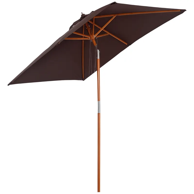 Outsunny Umbrelă de Grădină Înclinabilă cu Sistem cu Șnur și Orificiu de Ventilație, 200x150x235 cm, Cafeniu | Romania