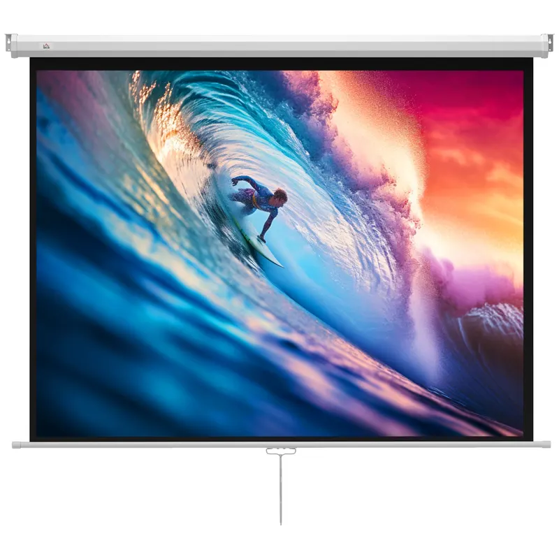 HOMCOM Ecran de Proiecție 84 Inch Format 4:3, Ecran Rulabil cu Unghi de 160° și Montare pe Tavan sau Perete, 181x8x138 cm, Alb | Romania