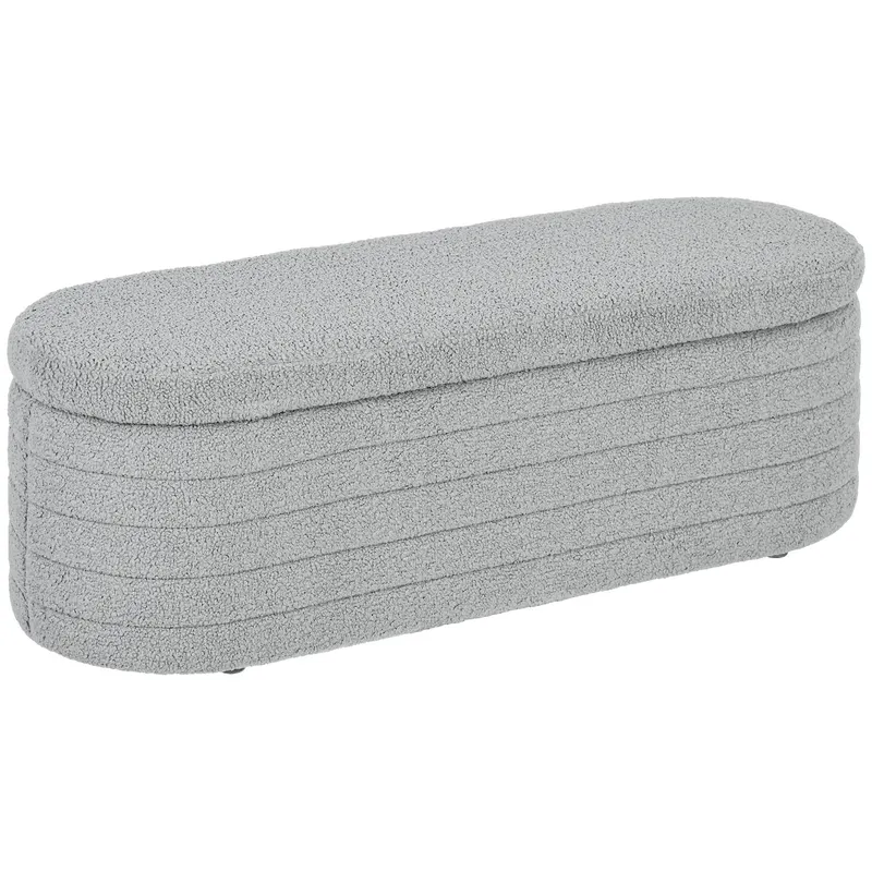 HOMCOM Banchetă Tapiţată cu Spaţiu de Depozitare și Picioare din Lemn de Eucalipt, 116x41x40.5 cm, Gri Deschis | Romania