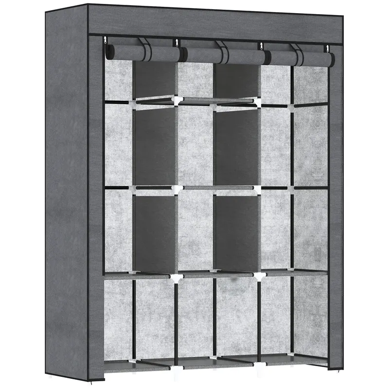HOMCOM Dulap din Material Textil cu Bază Înălțată, 8 Rafturi și 2 Bare, 125x43x162.5 cm, Gri Închis | Romania