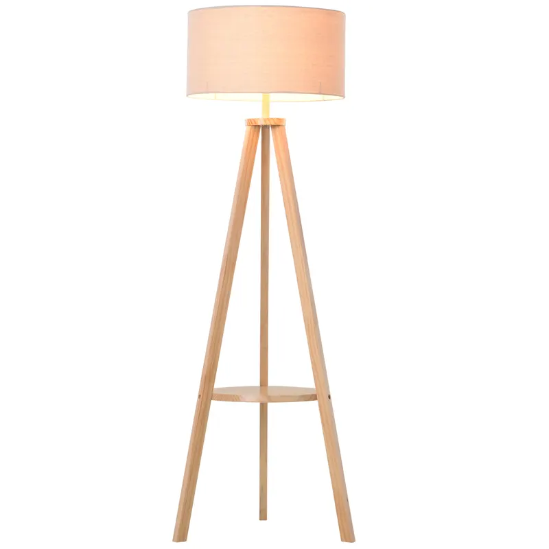 HOMCOM Lampa de Podea din Lemn cu Intrerupator de Pedala, Design Modern, pentru Living sau Dormitor, 154cm Inaltime | Romania