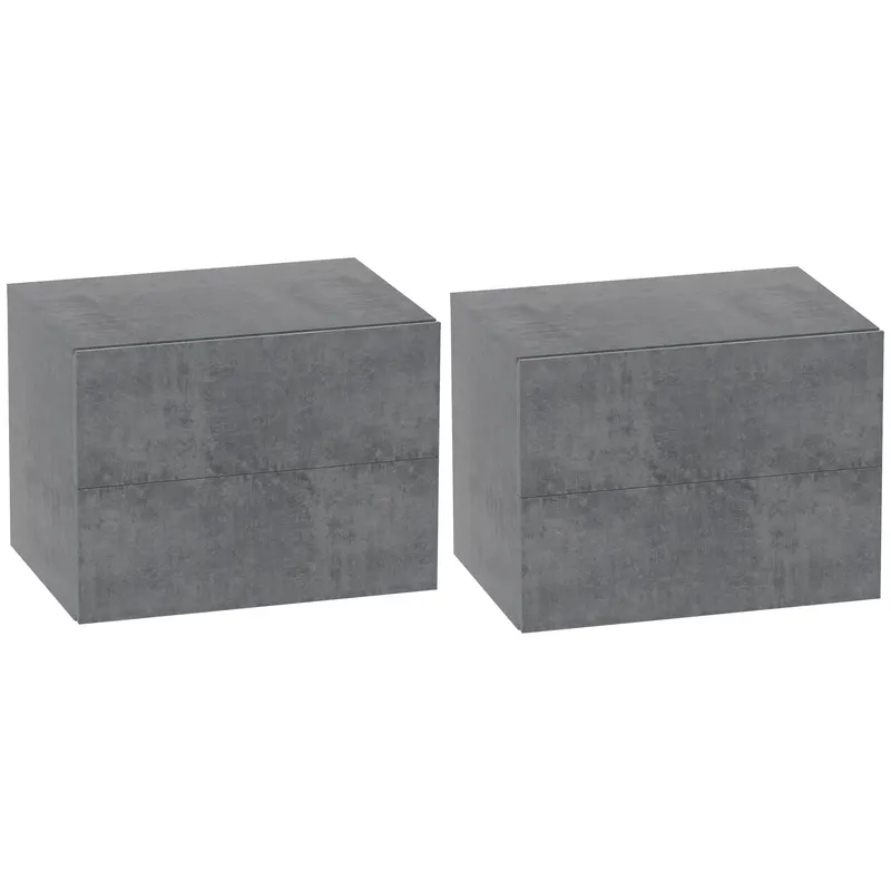 HOMCOM Set de 2 Noptiere Suspendate cu 2 Sertare, 40x29x30 cm, Gri | Romania
