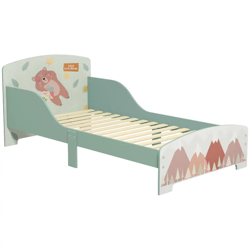 ZONEKIZ Pat pentru Copii 3-6 Ani cu Margini Înălțate și Design cu Animale, 77x143x60 cm, Verde | Romania