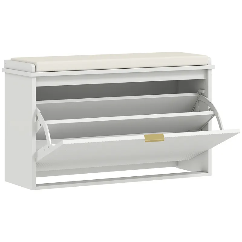 HOMCOM Bancă pentru Pantofi cu Raft Interior Reglabil și Detașabil, 80x26x47.5 cm, Alb și Bej | Romania