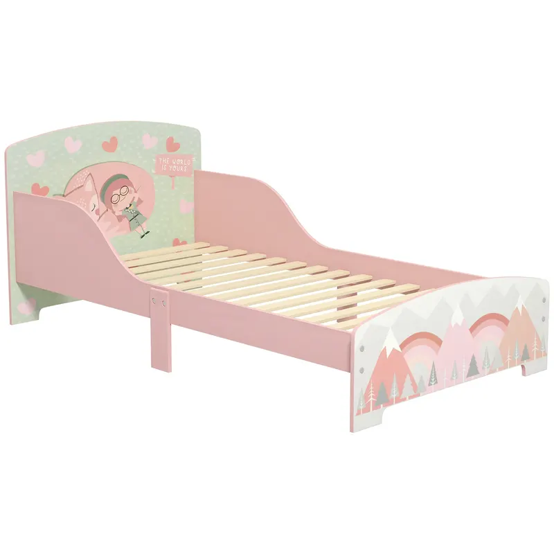 ZONEKIZ Pat pentru Copii 3-6 Ani cu Margini Înălțate și Model cu Animale, 77x143x60 cm, Roz | Romania