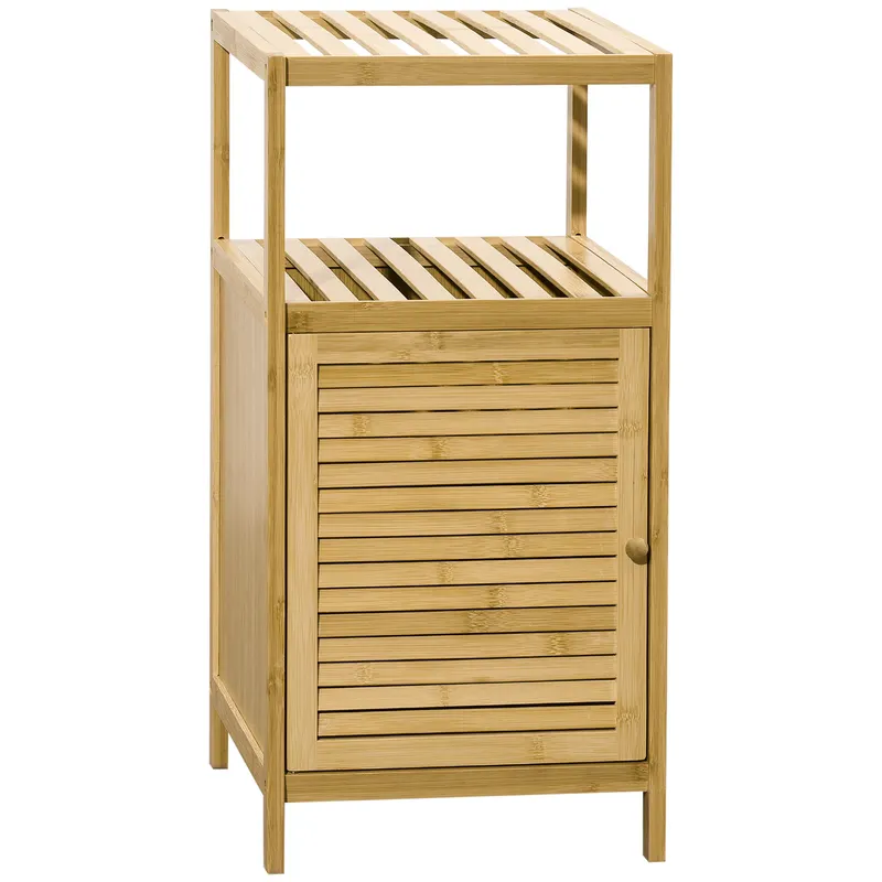 Kleankin Mobilier de Baie din Bambus cu Dulăpior cu Ușă și Rafturi, 33x36,5x67 cm, Lemn Natural | Romania