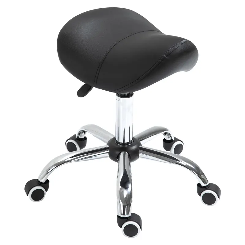 HOMCOM Scaun Taburet Rotativ cu Șa, Roți și Înălțime Reglabilă pentru Estetiști și Tatuatori, 52 x 53 x 49-61 cm, Negru | Romania