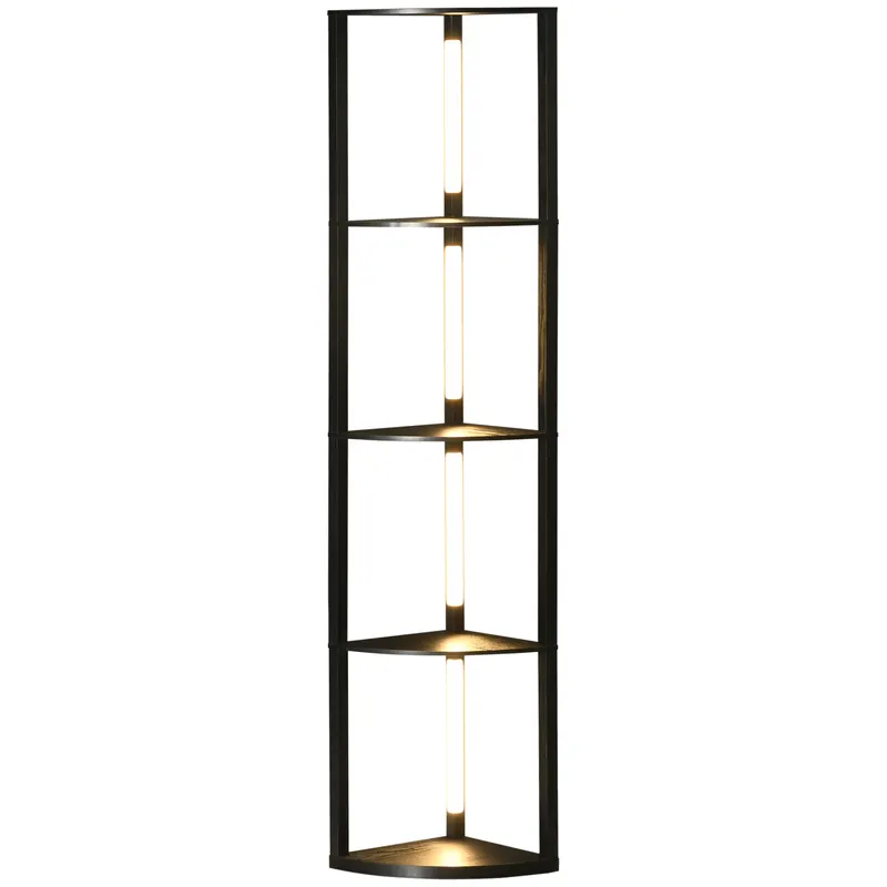 Lampa de Podea LED cu Rafturi, Lampa Moderna Independenta de Colt pentru Camera de Zi cu Lumina Alba Calda Reglabila, Negru HOMCOM | Romania