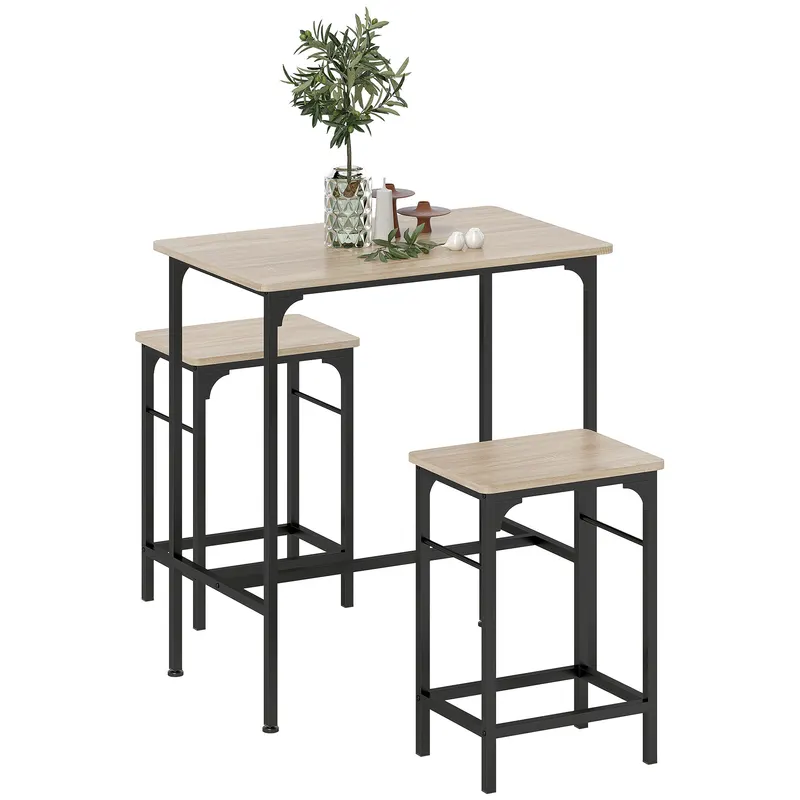 HOMCOM Set Mobilier Bar 3 Piese cu Masă de Bucătărie și 2 Scaune de Bar, Negru și Lemn | Romania