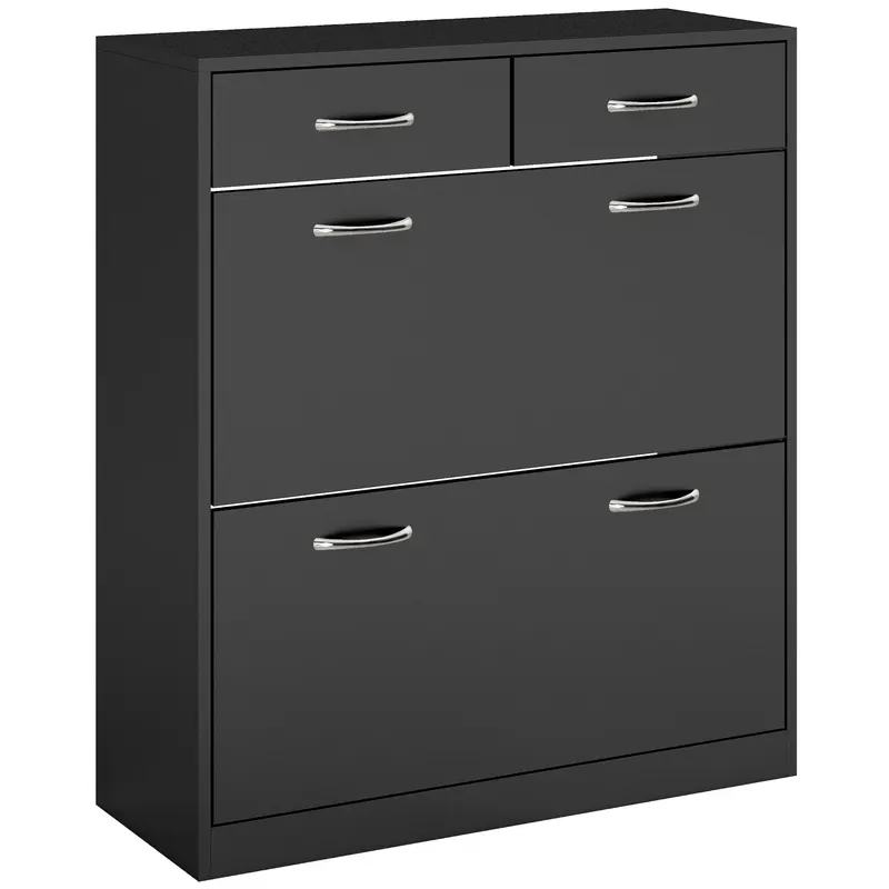 HOMCOM Dulap pentru Pantofi Modern cu 2 Rafturi Regabile și 2 Sertare din Lemn Negru | Romania