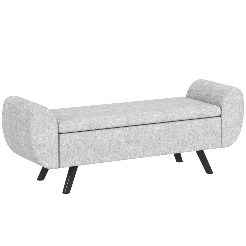 HOMCOM Bancă cu Spațiu de Depozitare cu Cotiere din Țesătură și Lemn 132x42x50 cm Gri | Romania