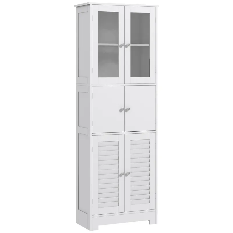 HOMCOM Dulap pentru Baie cu 3 Uși Duble din Lemn 60x30x170.5 cm, Alb | Romania