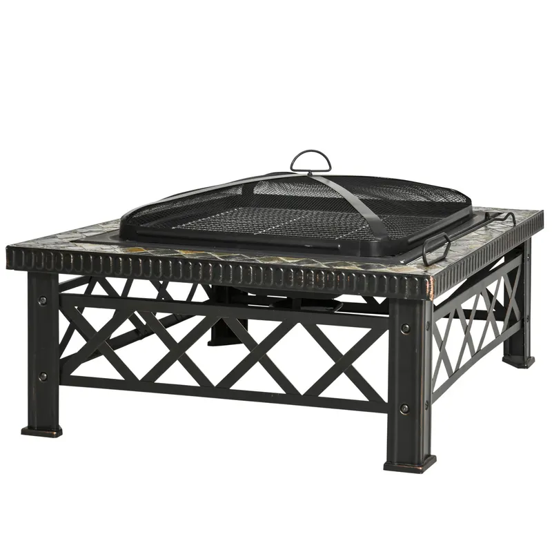 Outsunny Brazier pentru Grădină cu Capac de Protecție și Grătar, Ideal pentru Seri în Aer Liber, Design Pragmatic | Romania