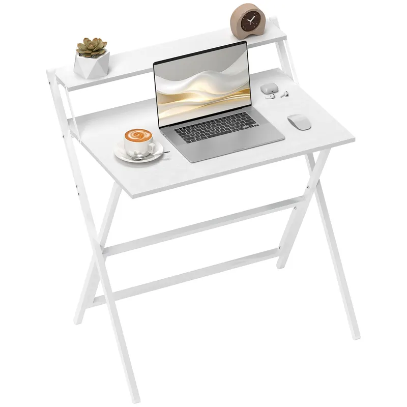 HOMCOM Birou Pliabil cu Poliță pentru Monitor, 81.5x62x86.5 cm Alb | Romania