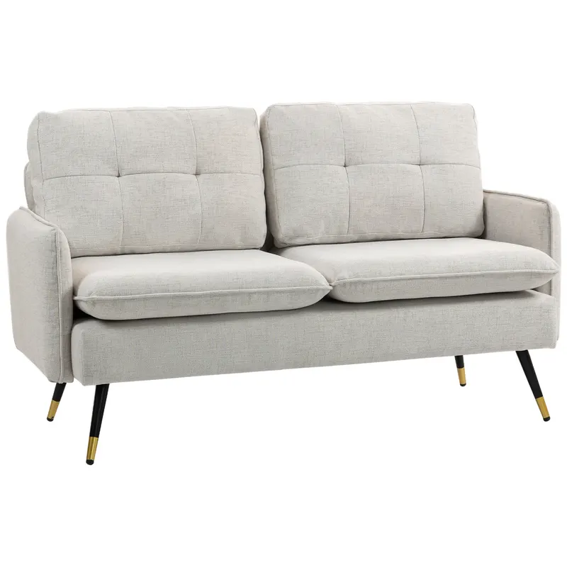 HOMCOM Divano 2 Posti in Tessuto Effetto Lino con Braccioli e Cuscini Imbottiti, Divanetto 2 Posti Moderno con Gambe in Acciaio, per Ufficio, Soggiorno, Salotto e Camera da Letto, 139x68x80 cm, Crema | Romania