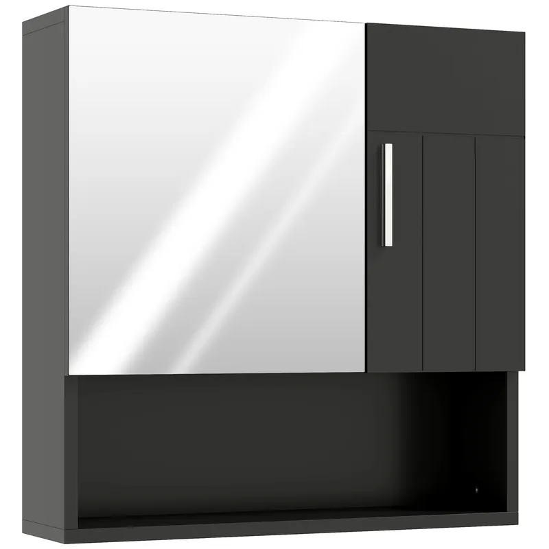 kleankin Dulap cu Oglindă pentru Baie 2 Uși și Raft Deschis 54x15.2x55.3 cm Negru | Romania