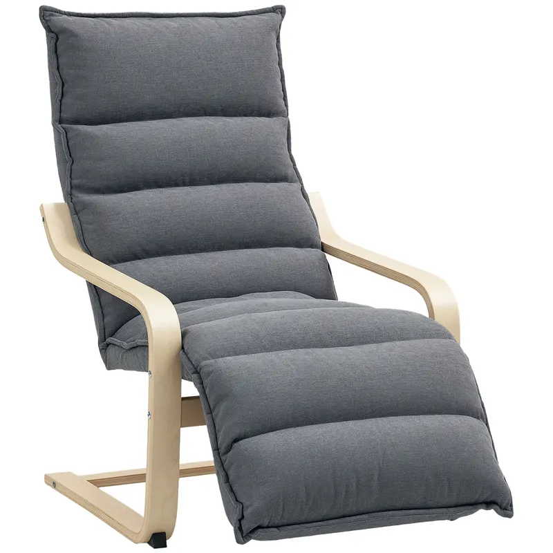 HOMCOM Fotoliu Ergonomic Lemn și Catifea Suport pentru Picioare Reglabil Gri Închis | Romania