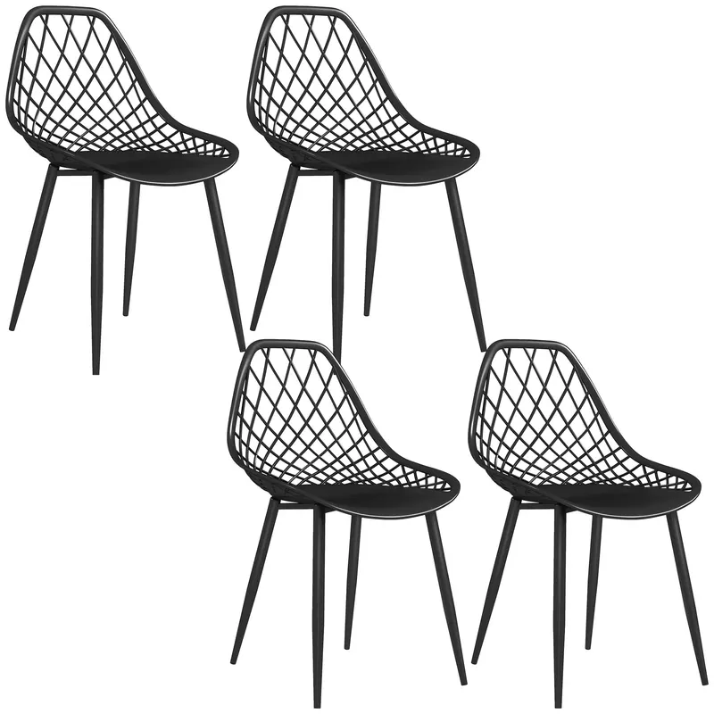 HOMCOM Set 4 Scaune Moderne cu Spătar Perforat Plastic și Metal Negru | Romania
