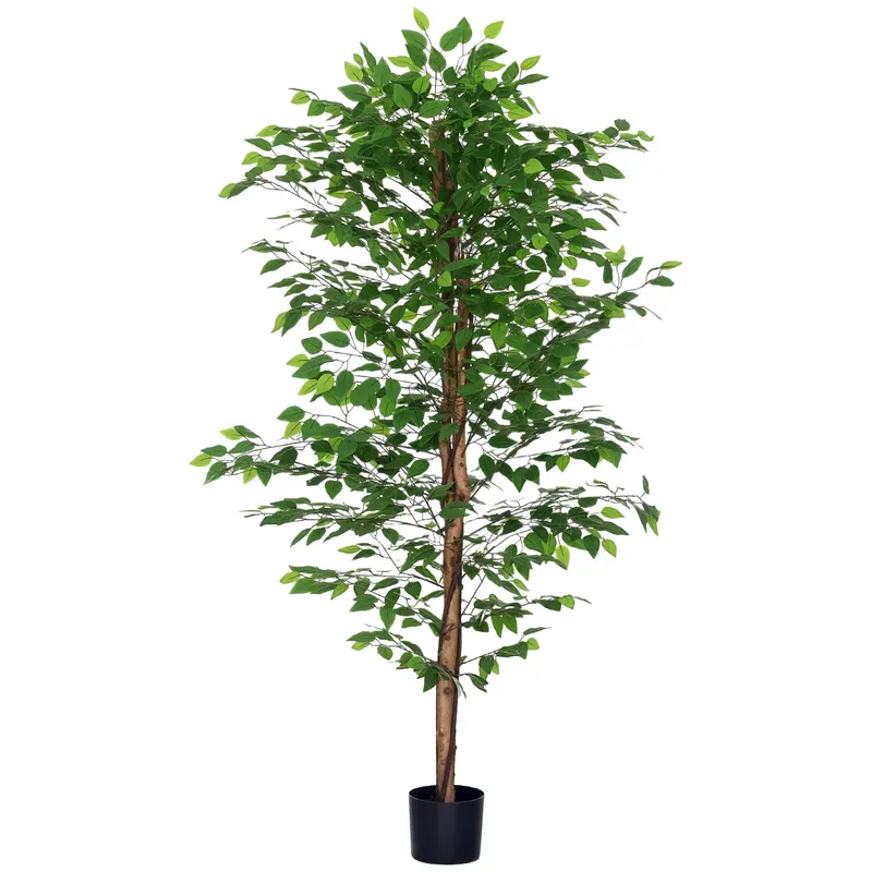HOMCOM Plantă Artificială de Ficus cu 1260 Frunze, Plantă Artificială cu Ghiveci Inclus, Ø17,5x14,5 cm, Verde | Romania