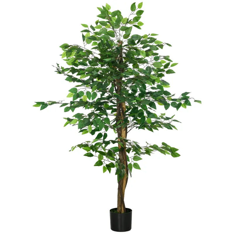 HOMCOM Ficus artificial cu ghiveci de 5 ft, planta artificiala de interior, exterior, pentru decorarea camerei de zi, biroului