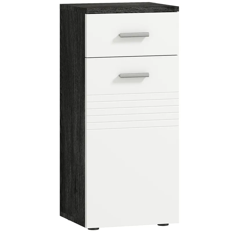 kleankin Dulap Baie din Lemn cu Sertar și Rafturi, Design Alb și Negru | Romania