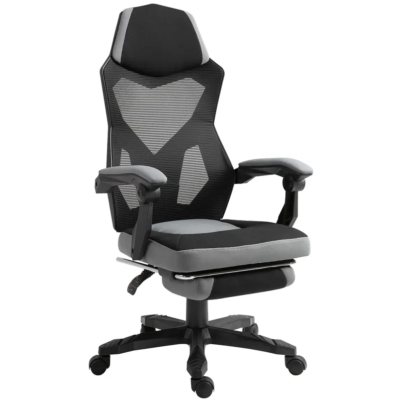 Vinsetto Scaun de Birou Ergonomic Reclinabil cu Suport Picioare Retractabil, Gri | Romania