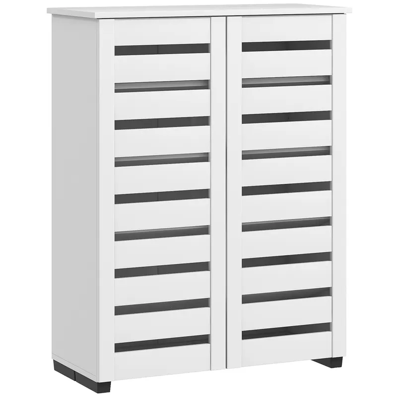 HOMCOM Dulap de Pantofi Modern cu 5 Niveluri cu Uși cu Jaluzele din Lemn Alb | Romania