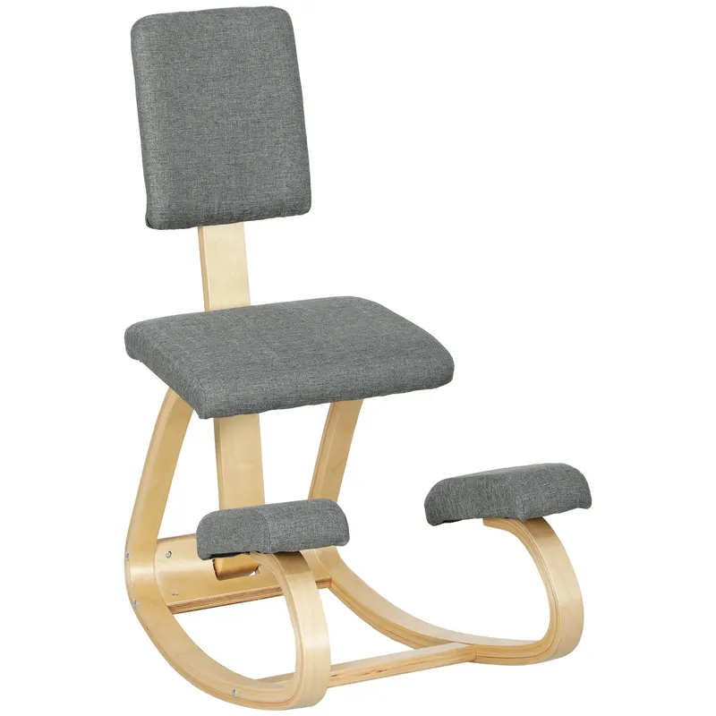 HOMCOM Scaun genunchi ergonomic, din lemn de mesteacăn, care permite o mișcare ușoară de leagăn, 51x84x93 cm, Gri | Romania