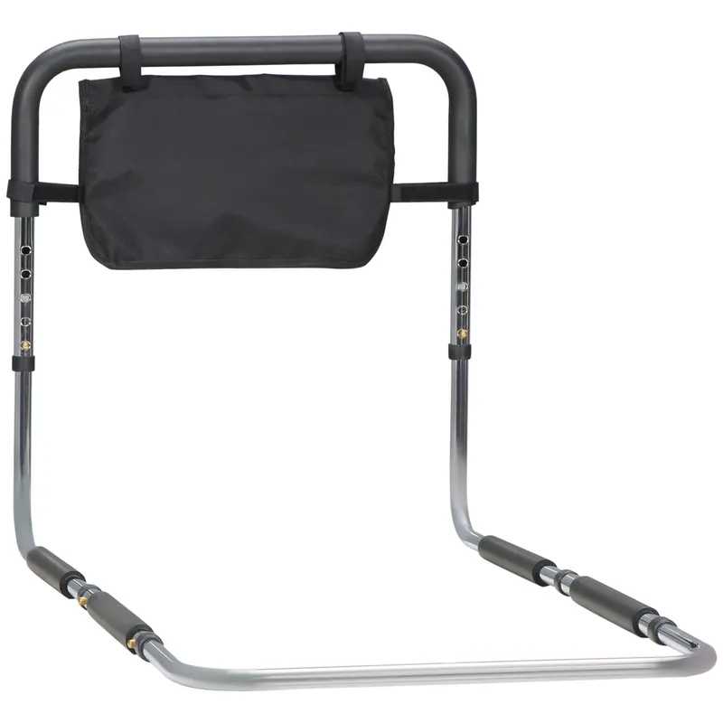 Maner pentru pat cu latime si inaltime reglabile, suport pentru pat din otel cu maner moale 87 x 51,5cm argintiu HOMCOM | RO