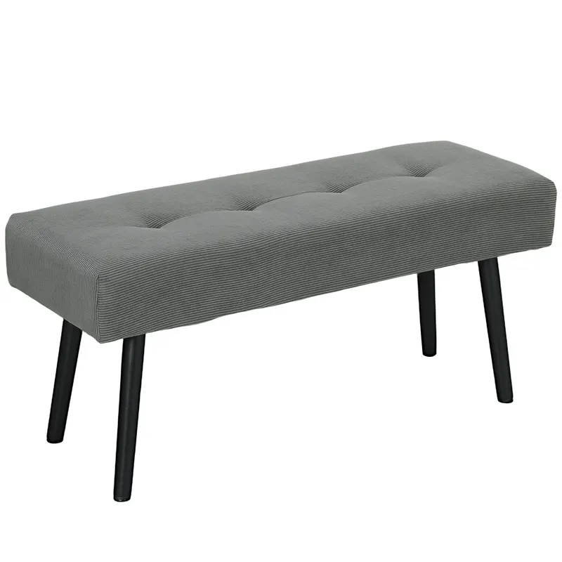 HOMCOM Bancă Tapițată din Catifea cu Șezut Căptușit și Picioare din Oțel, 100x36x45 cm, Gri | Romania