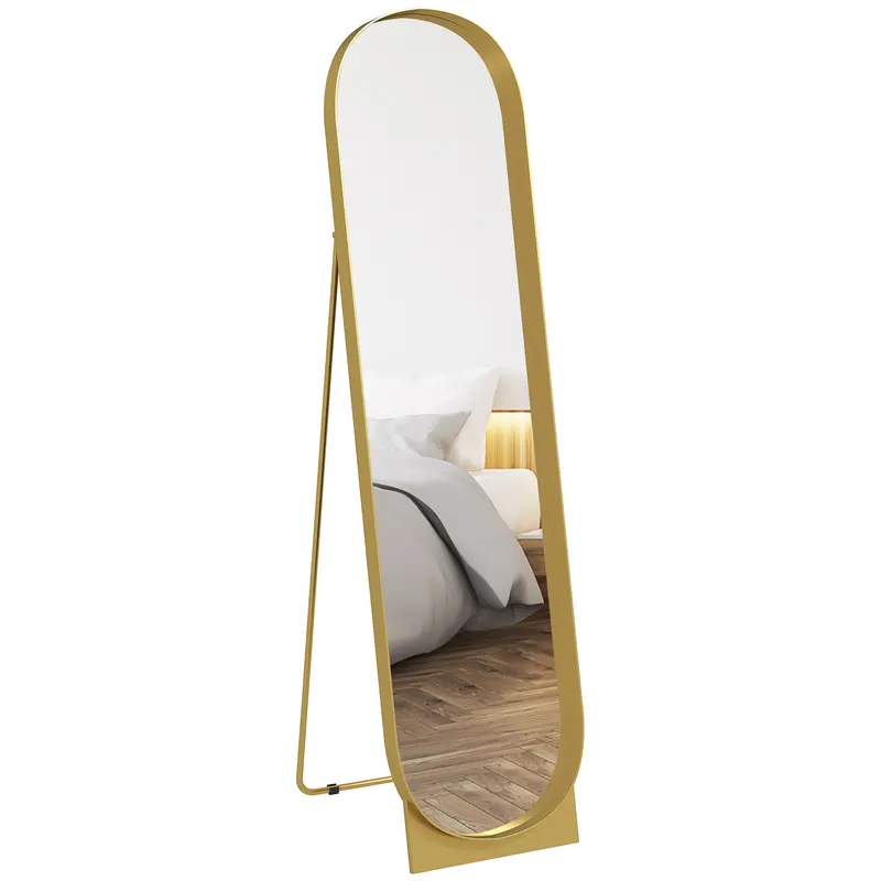 HOMCOM Oglindă de Podea Autoportantă din Metal 40x150 cm Auriu | Romania