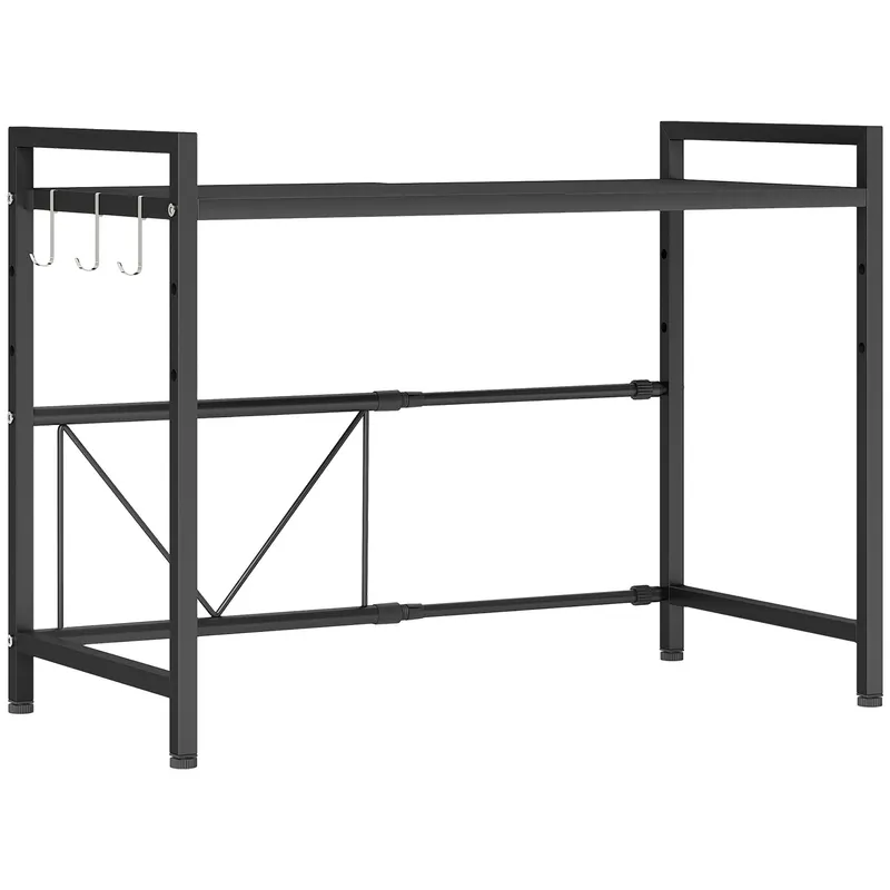 HOMCOM Suport extensibil pentru cuptor cu microunde pe 2 niveluri cu 3 cârlige, din metal, negru | Romania