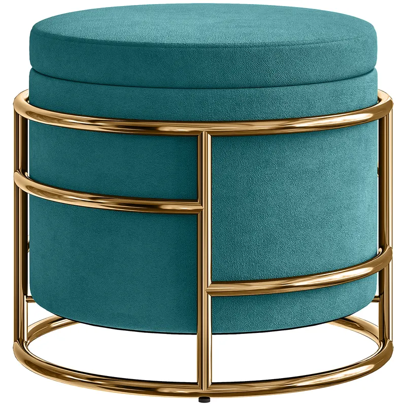 HOMCOM Pouf cu Spațiu de Depozitare în Catifea, 24L, Capac Detasabil, Ø42x39cm, Verde | Romania
