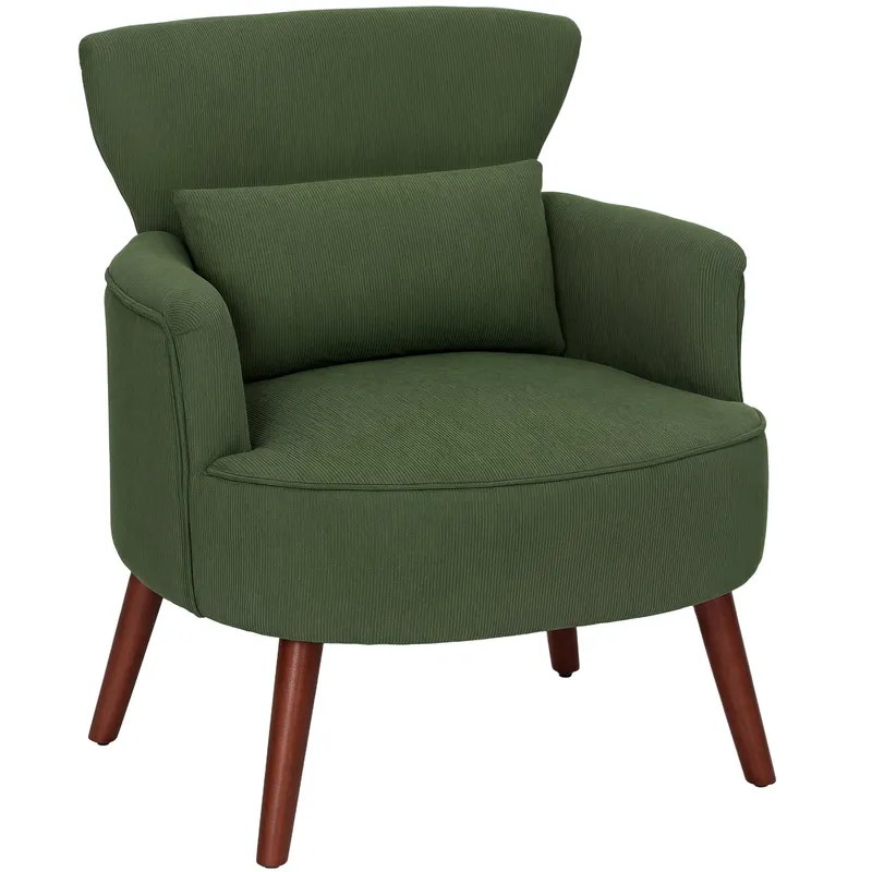 HOMCOM Fotoliu Capitonat cu Pernă și Șezut Gros, Fotoliu din Catifea cu Spătar și Picioare din Lemn, 69x69,5x78 cm, Verde | Romania