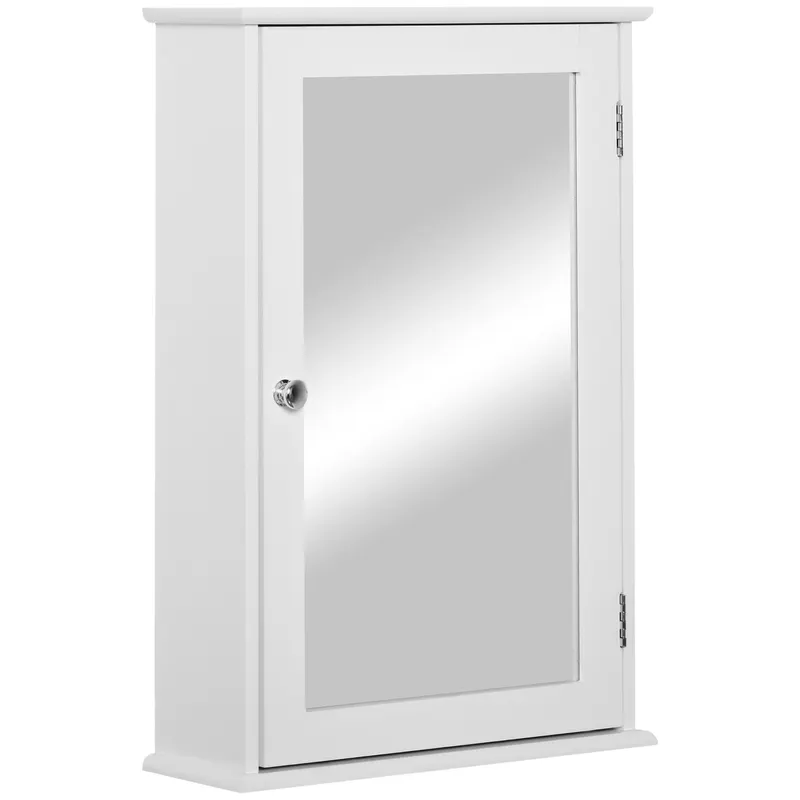 Kleankin Dulapior Suspendat cu Oglindă pentru Baie, Design Modern, Inchidere Magnetica, 41x14x60cm, Alb, din Lemn | Romania
