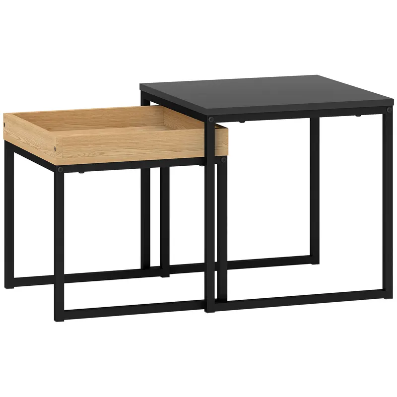 HOMCOM Set 2 Măsuțe de Cafea Moderne cu Picioare în Formă de U, Măsuțe de Sufragerie din Lemn și Oțel, 40x40x40 cm, Negru | Romania