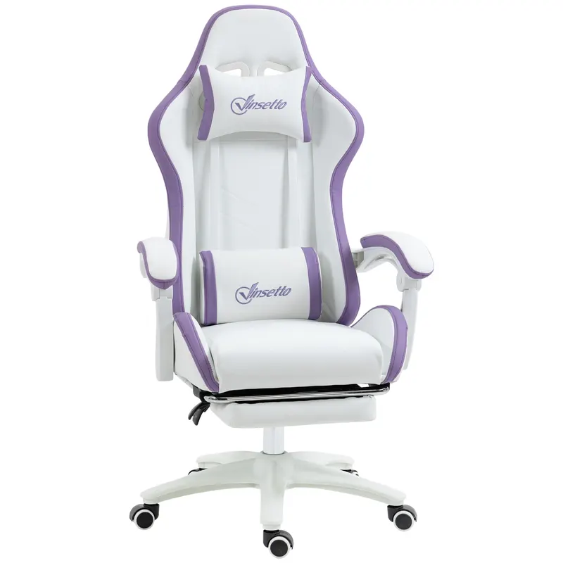 Vinsetto Scaun Gaming Reglabil pe Înălțime cu Tetieră, Alb și Mov | Romania