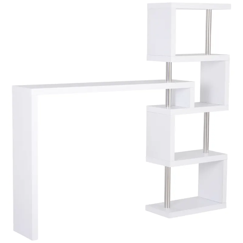 HOMCOM Birou pentru Studiu și Lucru, Design Modern, Alb și Lemn, 175x30x164.5 cm, Spațiu Amplu de Depozitare | Romania