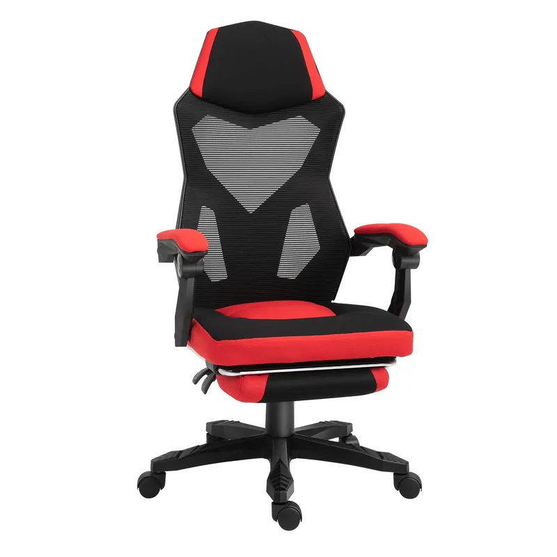 Vinsetto Scaun de Birou Ergonomic și Reclinabil cu Suport pentru Picioare Negru și Roșu | Romania