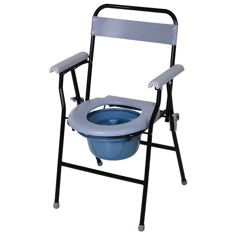 HOMCOM Scaun Toaletă Pliabil cu Găleată Detașabilă pentru Vârstnici și Persoane cu Dizabilități, Scaun WC, 52x50x75 cm, Negru | Romania
