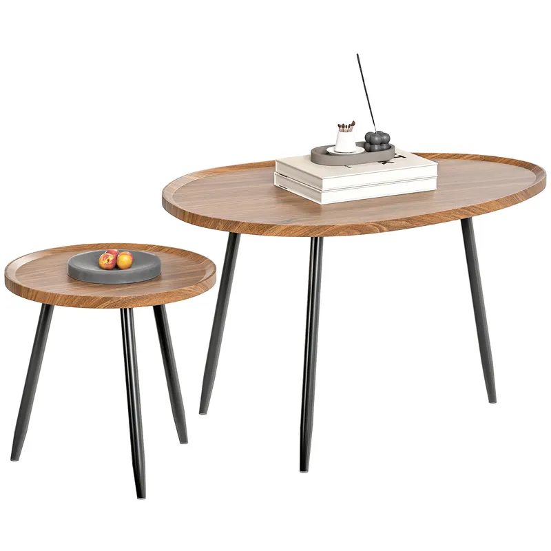 HOMCOM Set de 2 Măsuțe de Cafea Suprapunabile din Lemn și Metal | Romania
