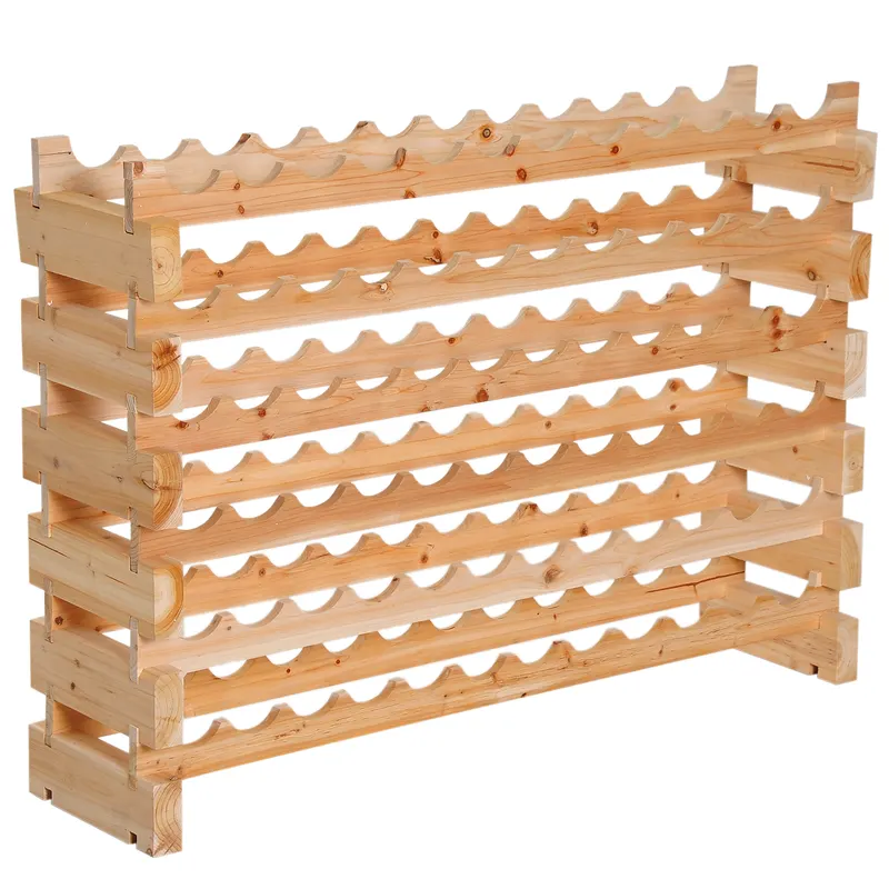 HOMCOM Raft pentru Sticle din Lemn de Brad cu 6 Rafturi pentru 72 de Sticle, 114x28x85 cm, Lemn Natural | Romania