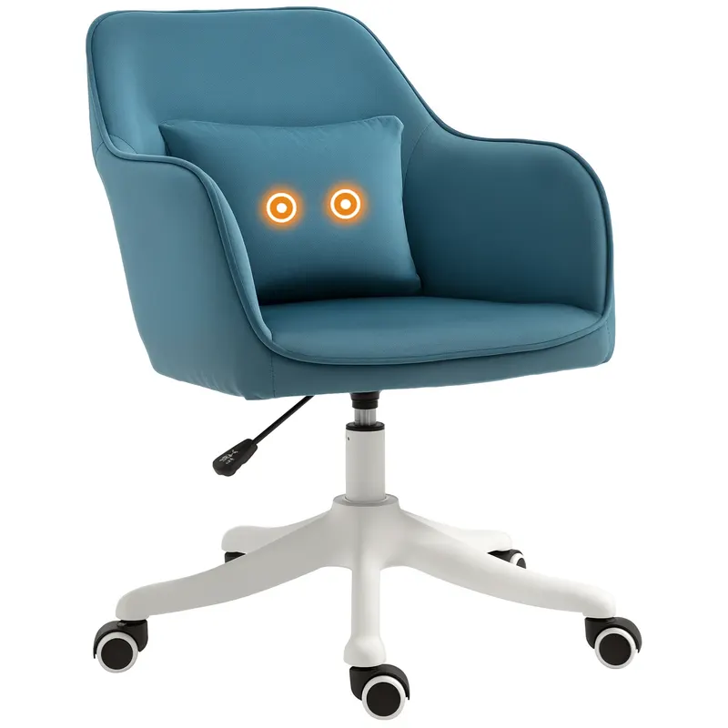 HOMCOM Scaun de birou din catifea fauteuil bureau masant, cu pernă lombară integrată, înălțime reglabilă, pivotant la 360°, albastru | Romania