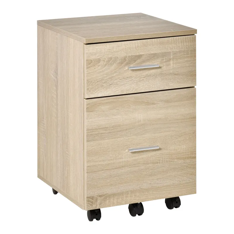 Vinsetto Sertar de birou sertar de depozitare mobil 2 sertare 5 roți din placaj de particule 39,5 x 39 x 58,5 cm stejar | Romania