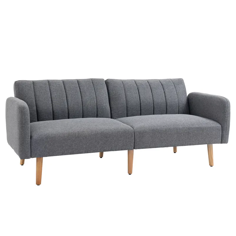 HOMCOM Canapea Extensibilă cu 2 Locuri, Pat 1 Persoană cu Spătar Rabatabil în 3 Poziții și Picioare din Lemn, 173x75x73 cm, Gri | Romania