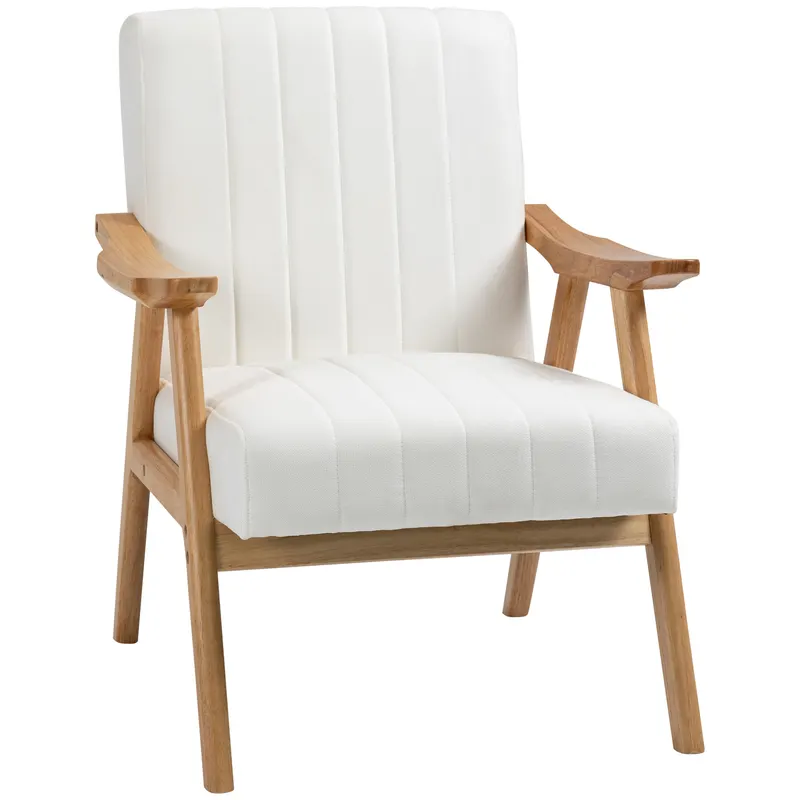 HOMCOM Fotoliu Tapitat în Design Scandi, Aspect de catifea, Cadru din Masiv de Lemn, 68 x 74 x 82cm, Crem | Romania