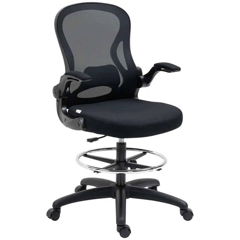 Vinsetto Scaun de Birou Ergonomic, Scaun Rotativ din Plasă, Reglabil pe Înălțime cu Suport pentru Picioare și Cotiere Rabatabile, Capacitate 120kg, Negru | Romania