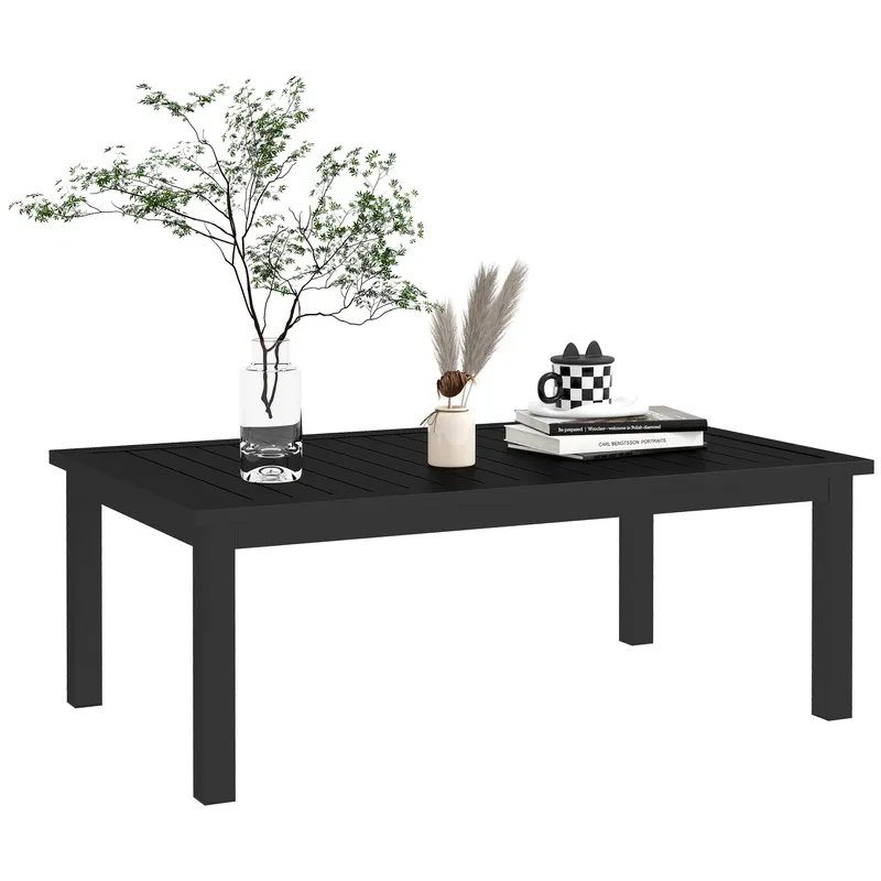 Outsunny Masă de cafea rectangulară blat cu lamele pentru interior și exterior din aluminiu, 100 x 60 x 37 cm, negru | Romania