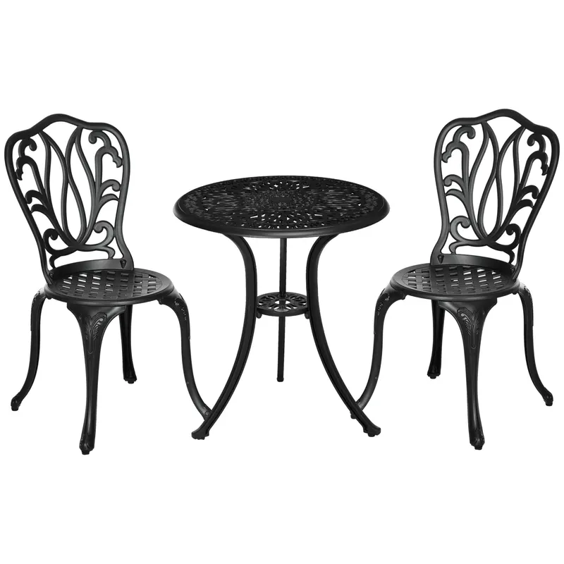 Outsunny Set de Grădină Exterior, Masă Rotundă și Scaune din Aluminiu, Masă de Bistrou cu Orificiu pentru Umbrelă, Mobilier pentru Terasă, Grădini, Verande, Balcoane, Lângă Piscină – Negru | Romania